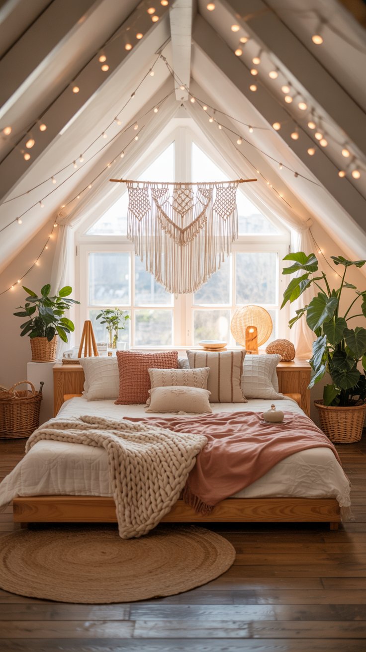 Cozy Attic Bedroom with Soft Lighting