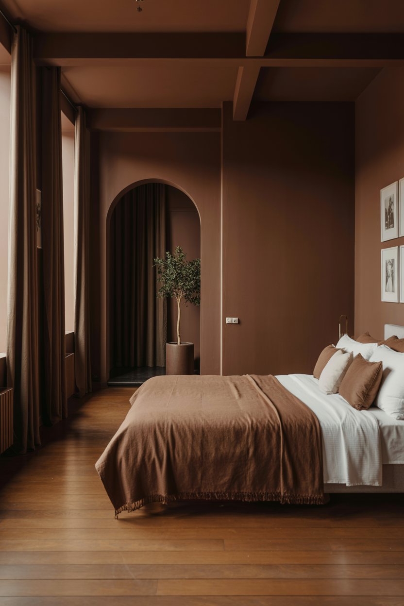 Warm earth-toned bedroom interior