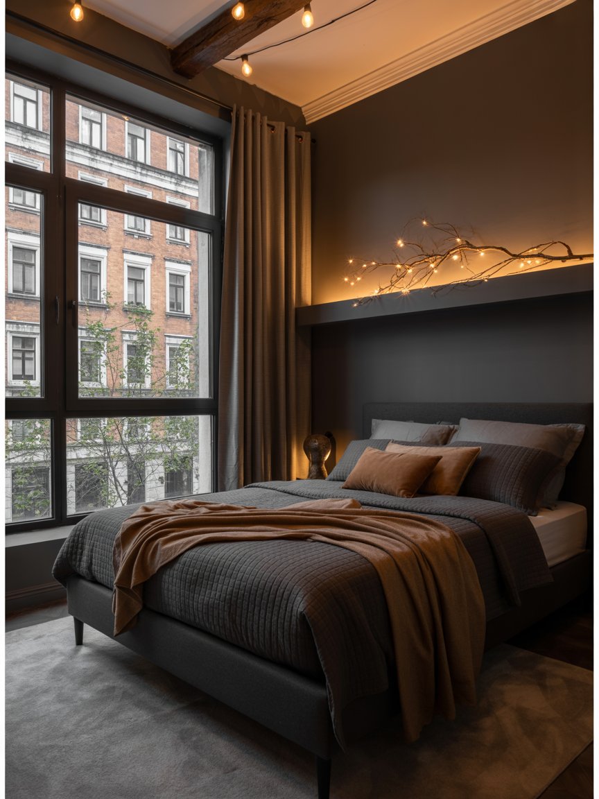 Moody bedroom with ambient lighting