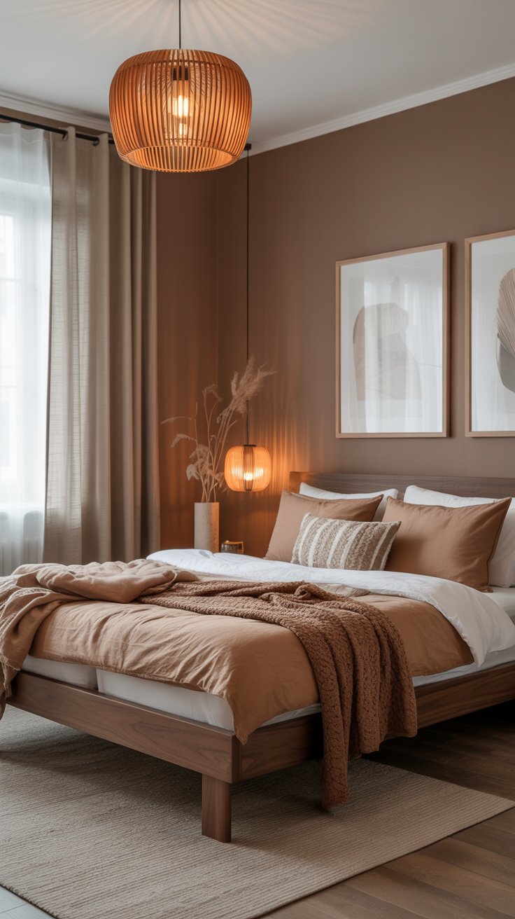 Scandinavian-inspired brown bedroom