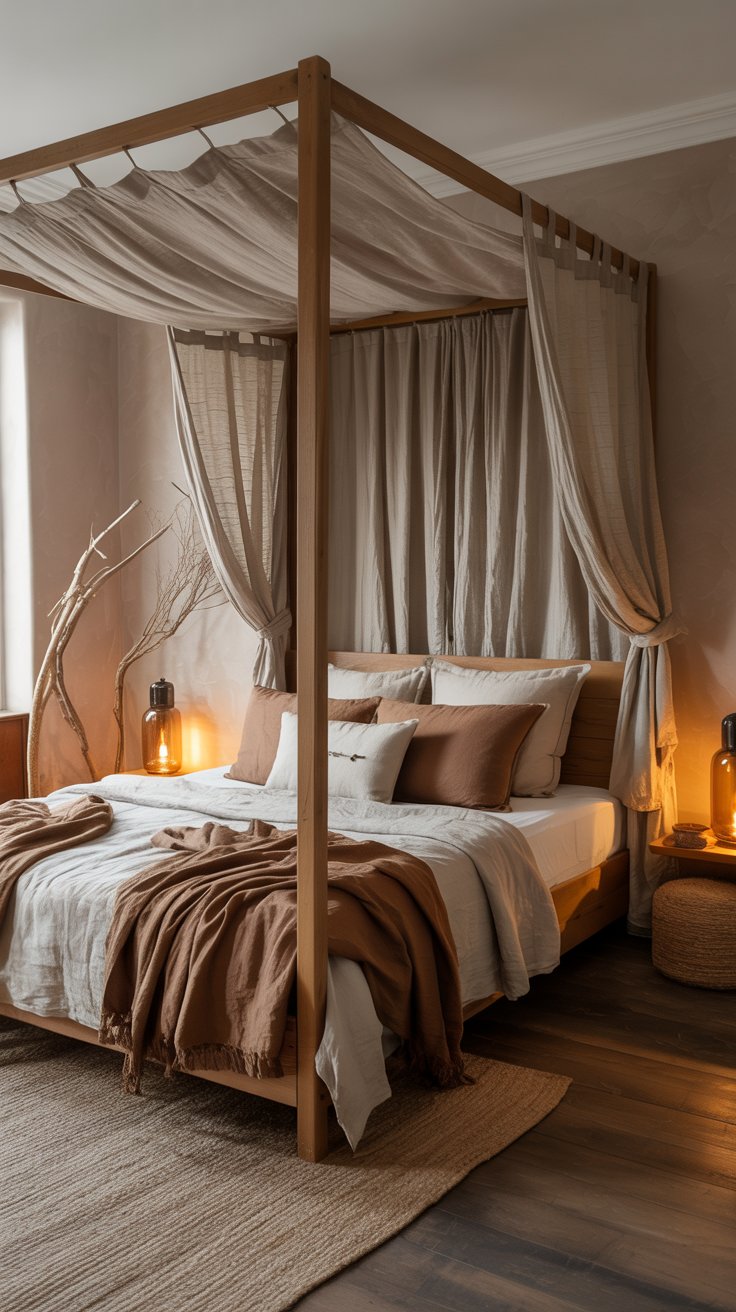 Rustic brown and beige bedroom interior