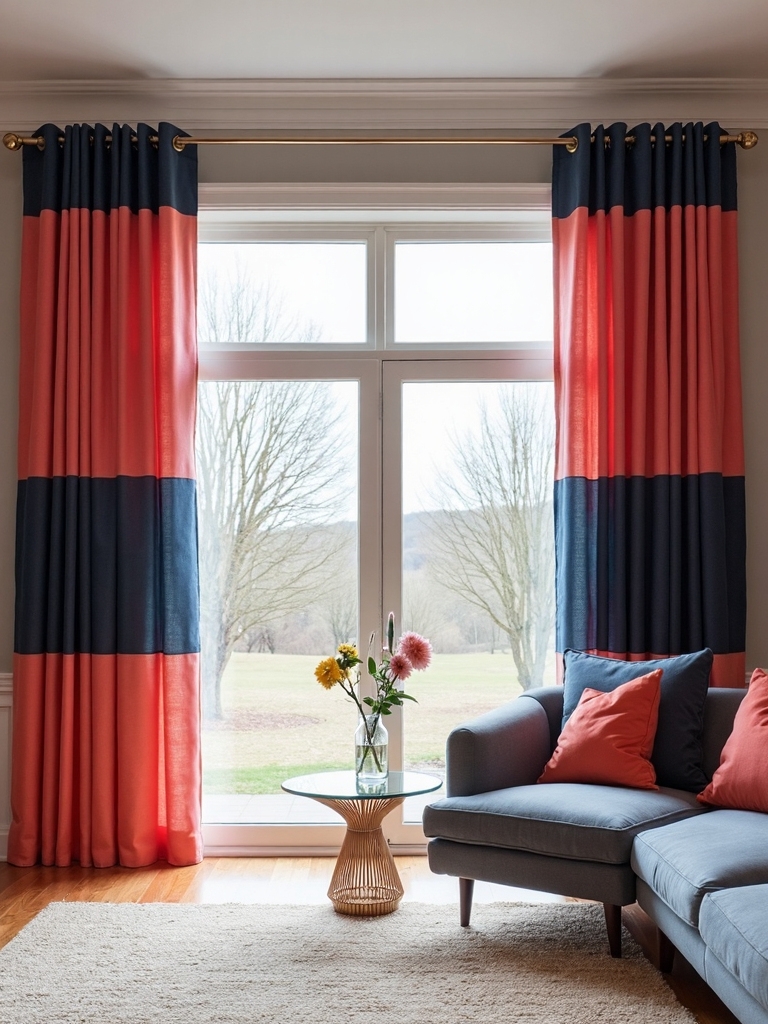 bold colorful contrasting window treatments