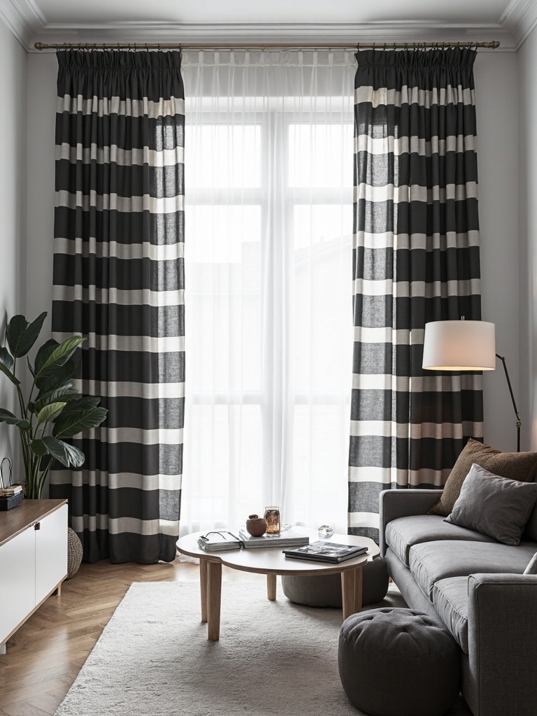 sophisticated monochromatic curtain panel contrast