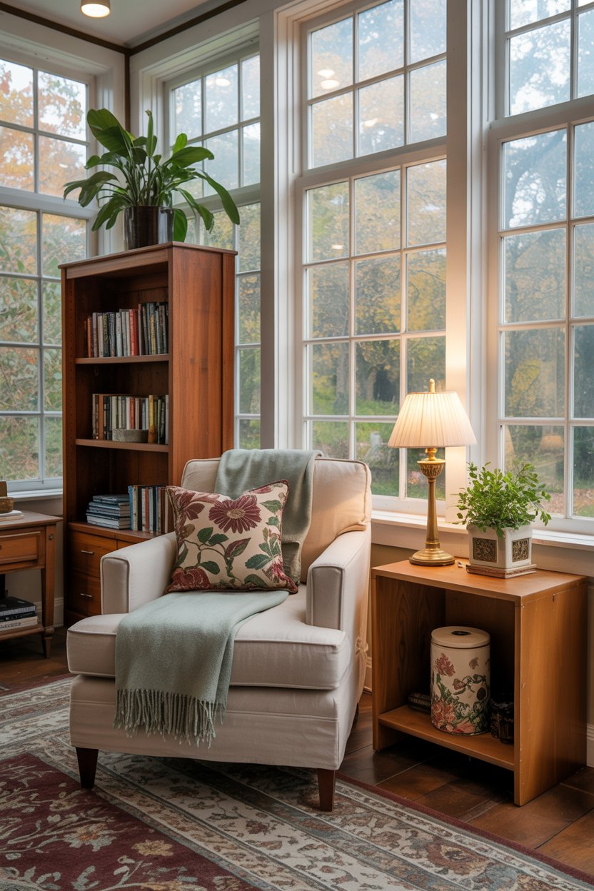 Cozy Reading Nook in Sunroom