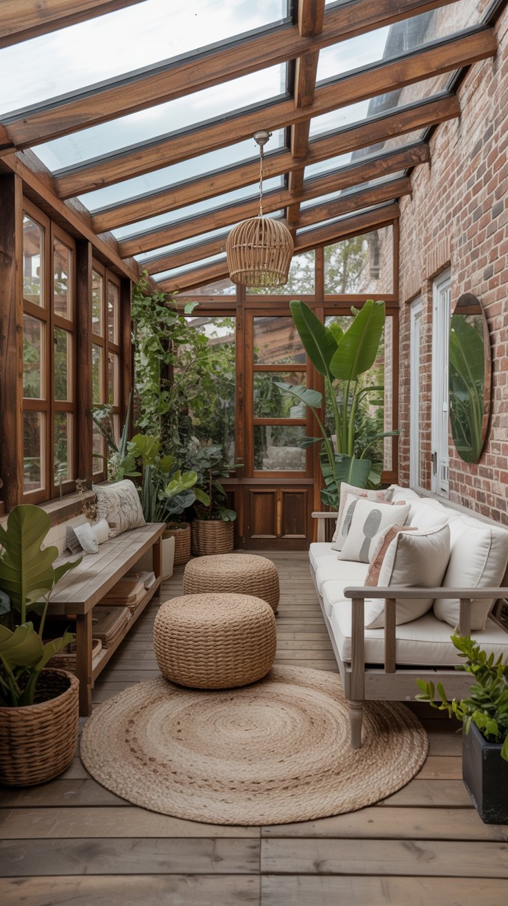 Cozy sunroom with natural elements