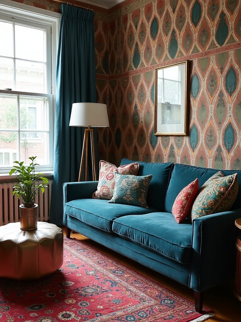 colorful patterned harmonious small living rooms