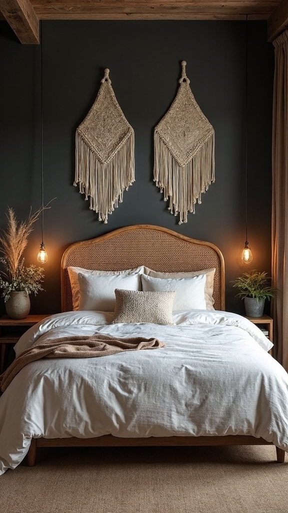 sophisticated bohemian moody textured headboard