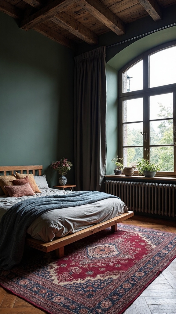 moody boho sanctuary with vintage rugs