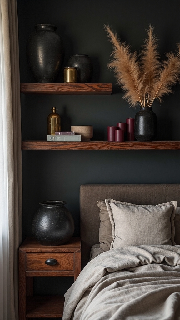 moody boho floating shelf decor