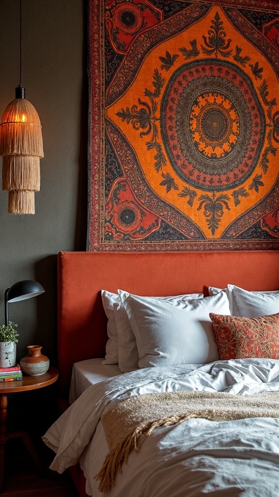 moody bohemian luxurious worldly bedroom decor
