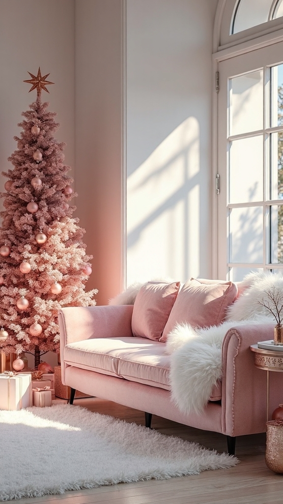 pink and rose gold Christmas decor