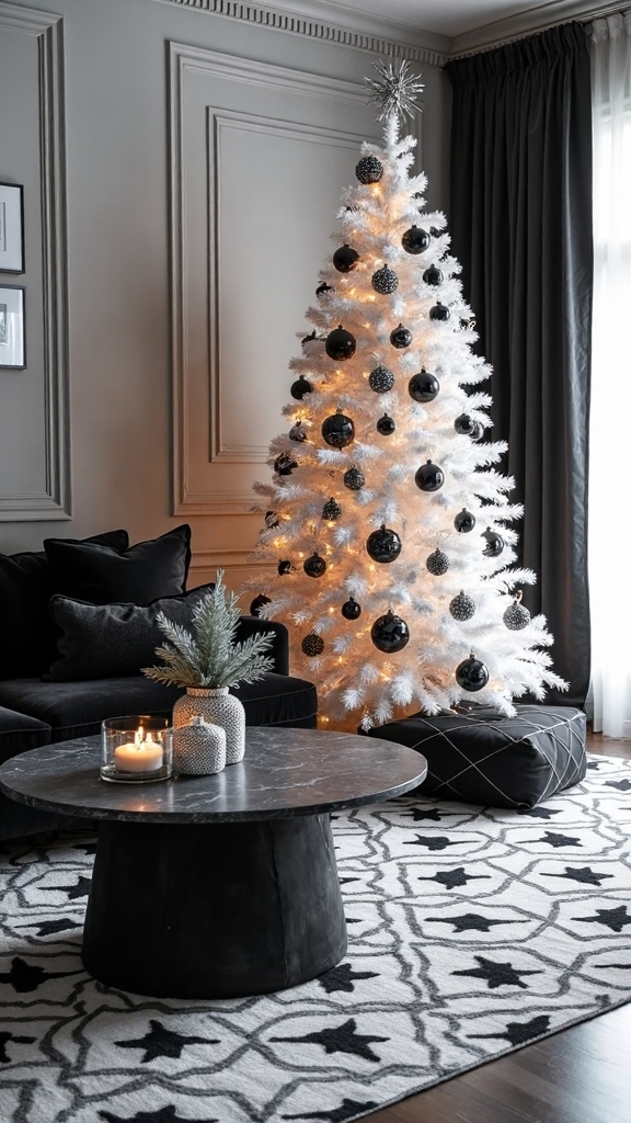 black and white monochrome Christmas decor