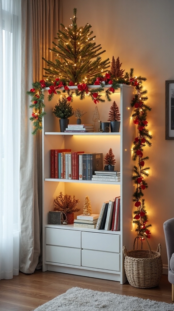 festive bookshelf holiday decor techniques