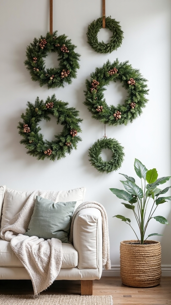 vertical wall mounted holiday wreath arrangement