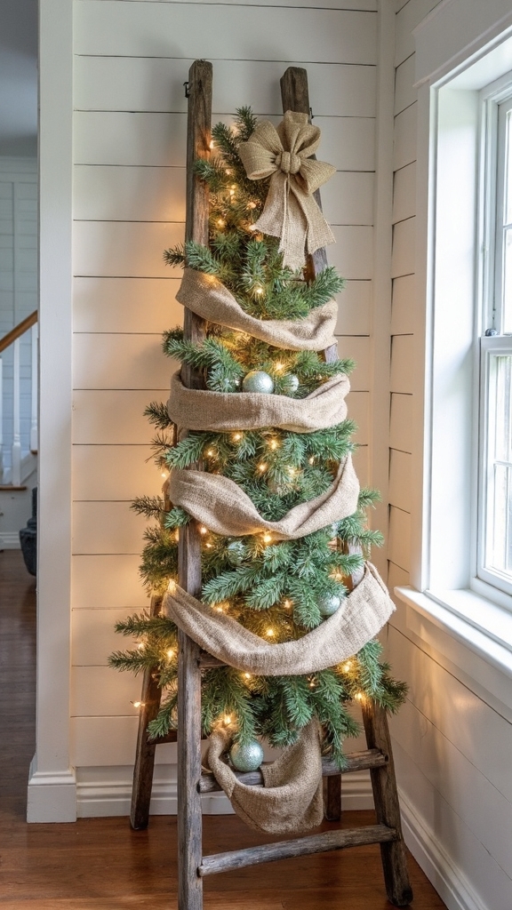 repurposed vintage ladder christmas decor