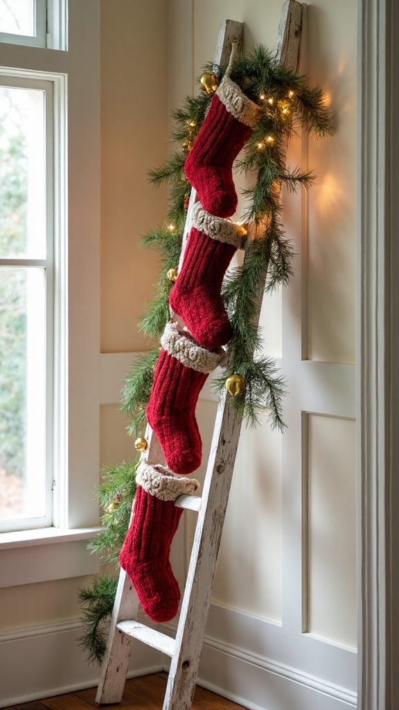 cozy farmhouse ladder christmas decor