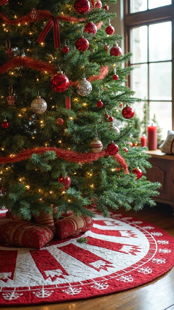 farmhouse style quilted christmas tree skirt