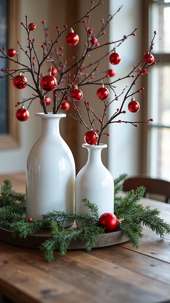 elegant farmhouse christmas vases with cardinals