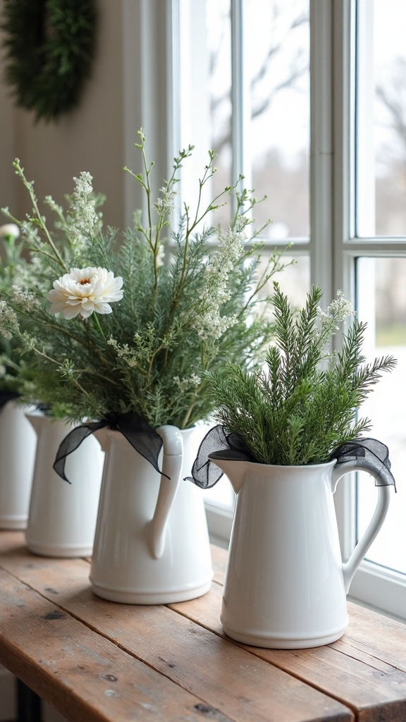 rustic farmhouse winter centerpieces with contrast