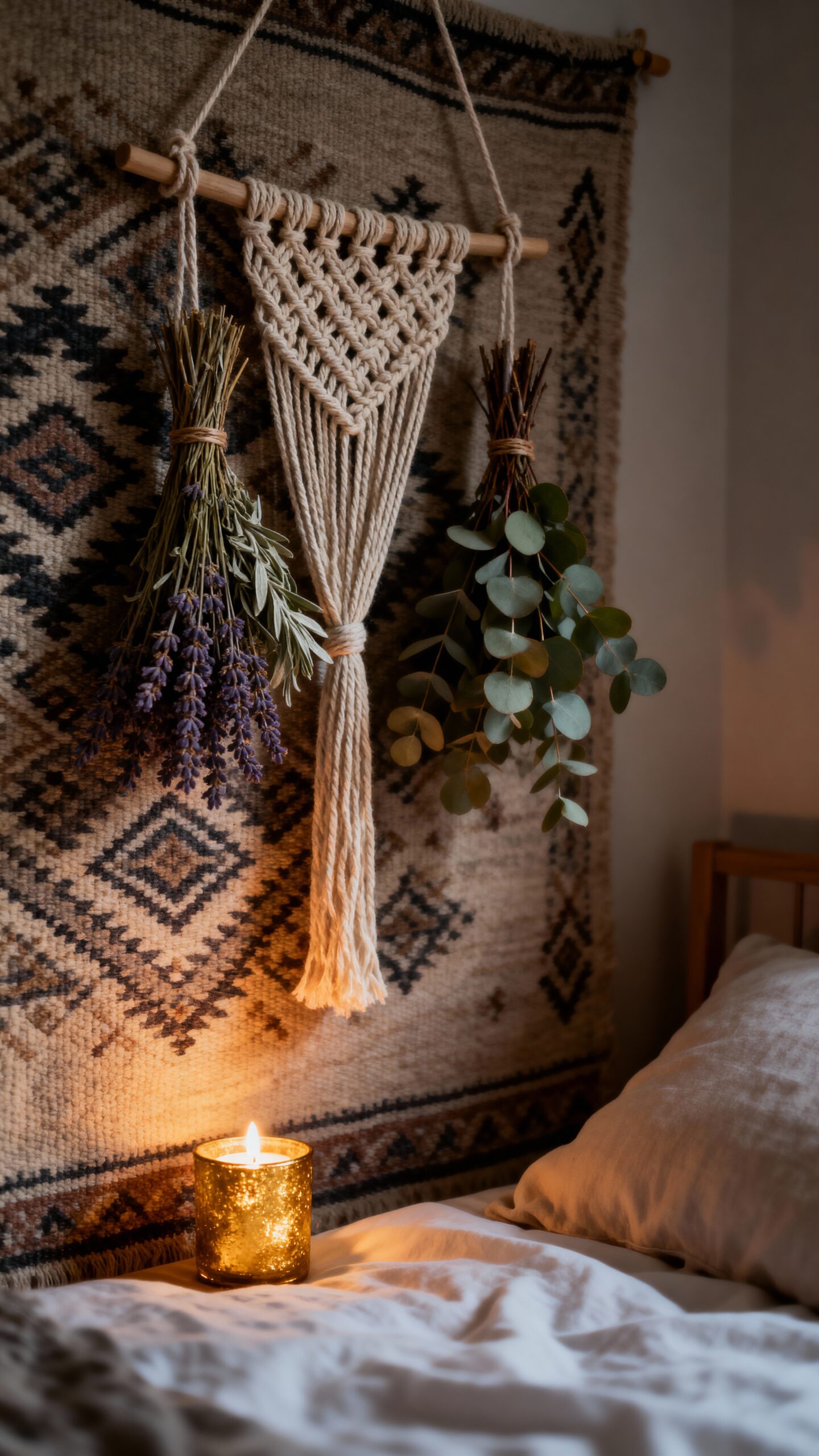 dried herb macram wall display