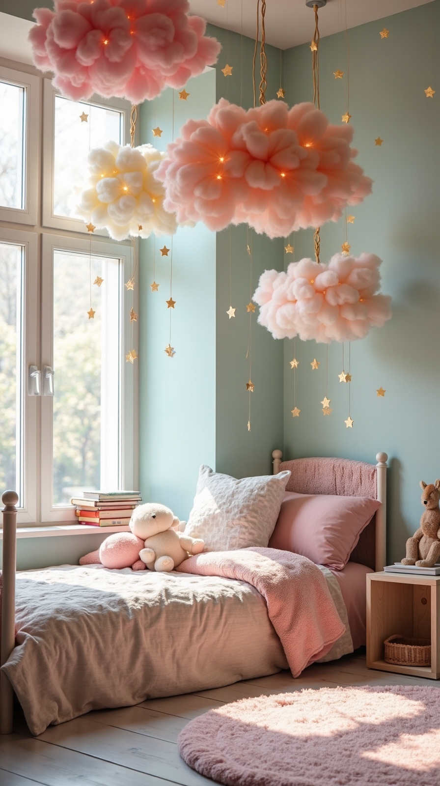dreamy pastel rainbow cloud bedroom