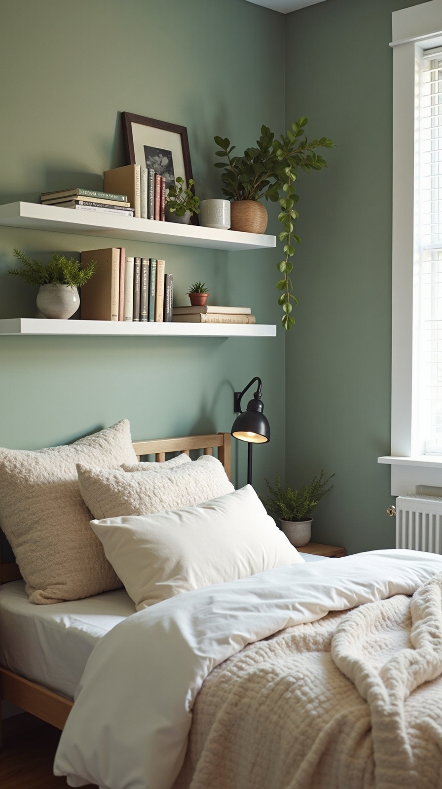 maximize vertical storage with floating shelves