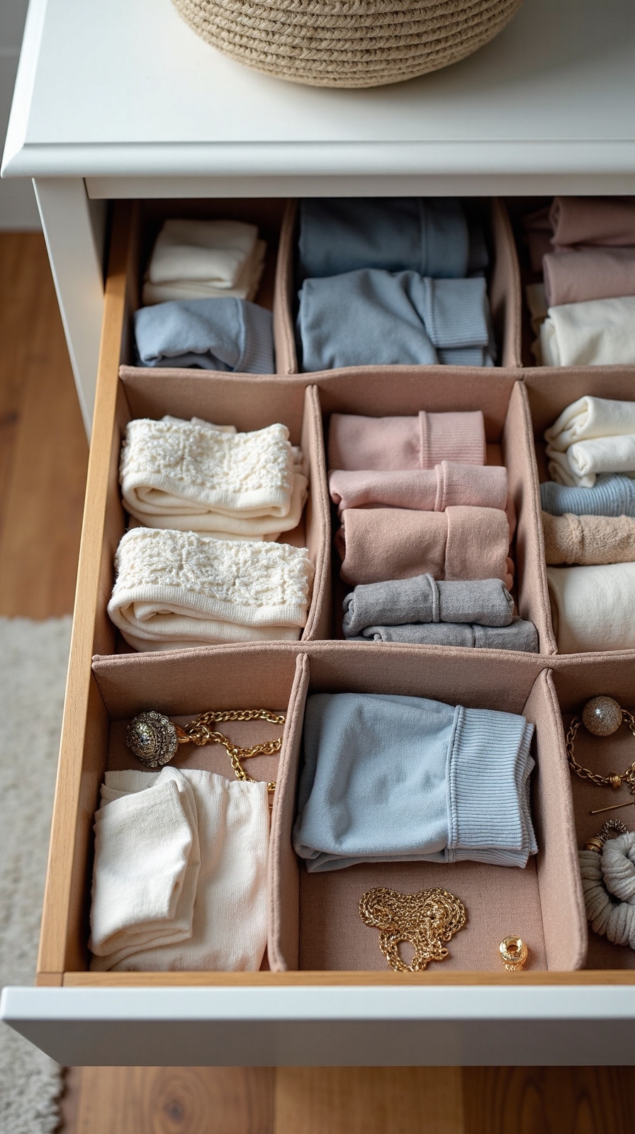 compartmentalized drawer organization