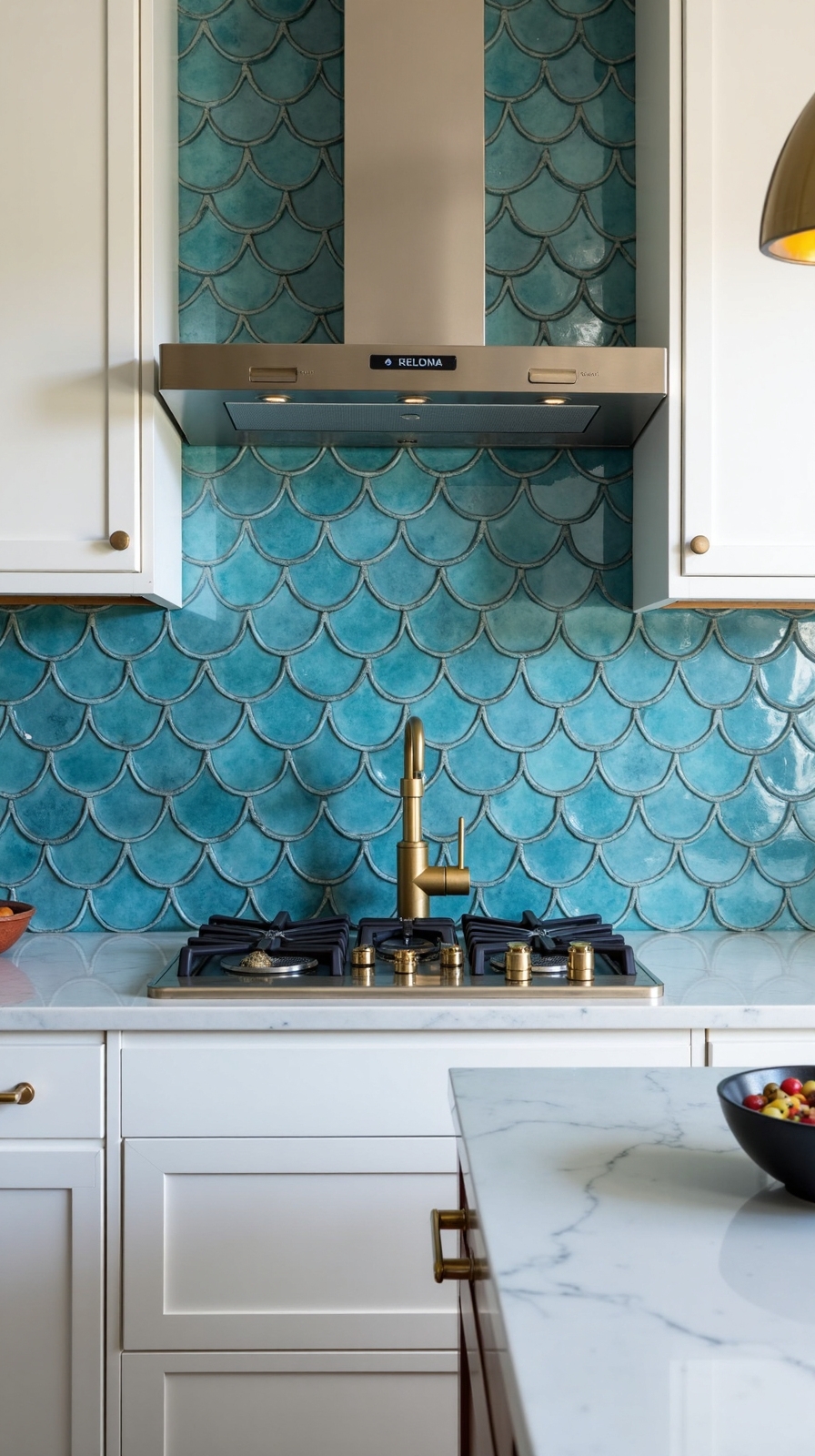 fish scale tile backsplash