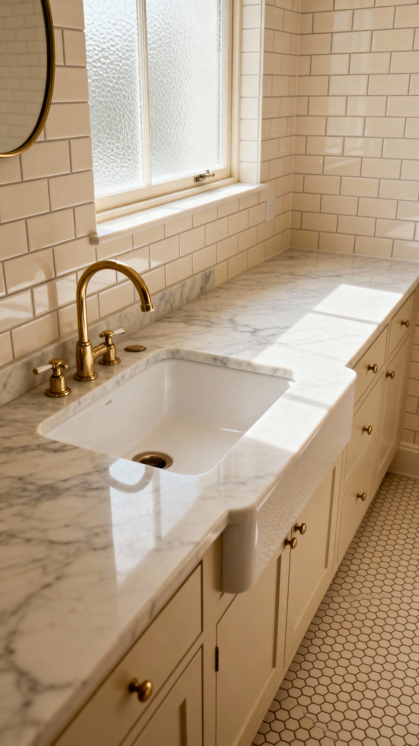 neutral patterned tiles for elegant bathroom design