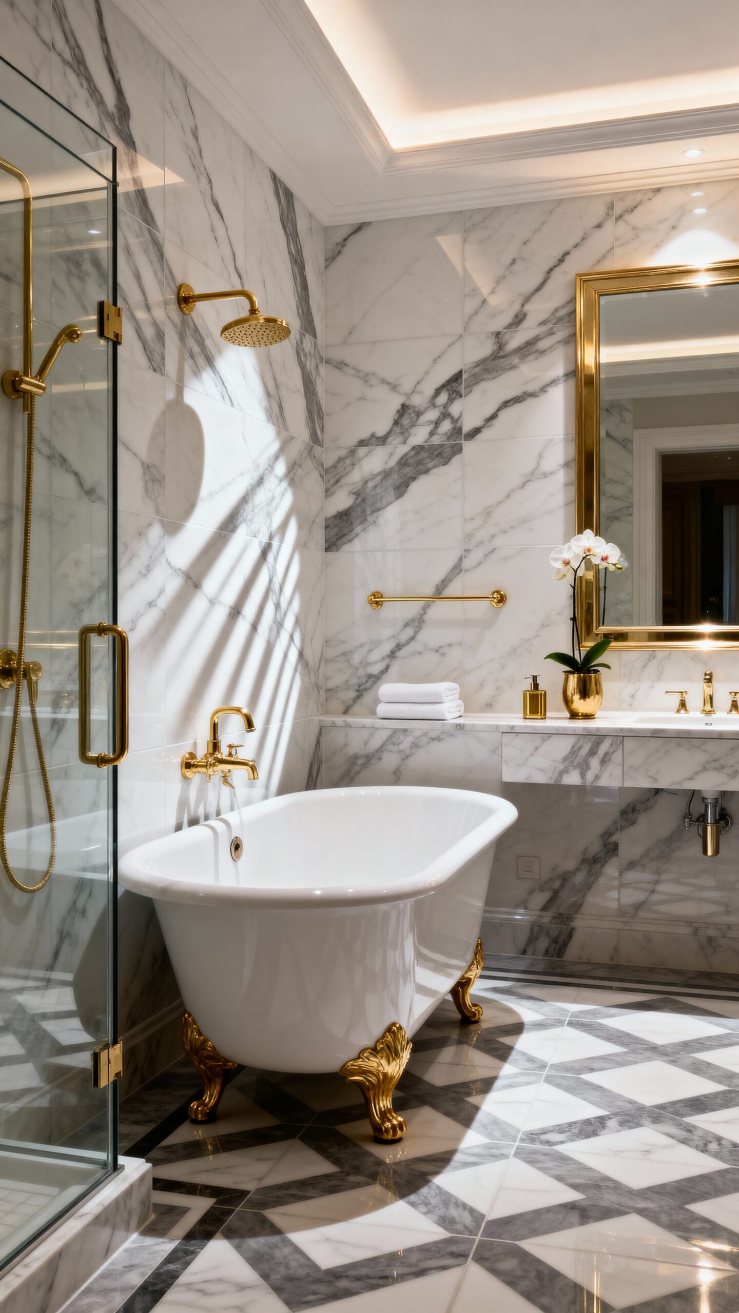 luxurious marble-look tiles with dramatic veining