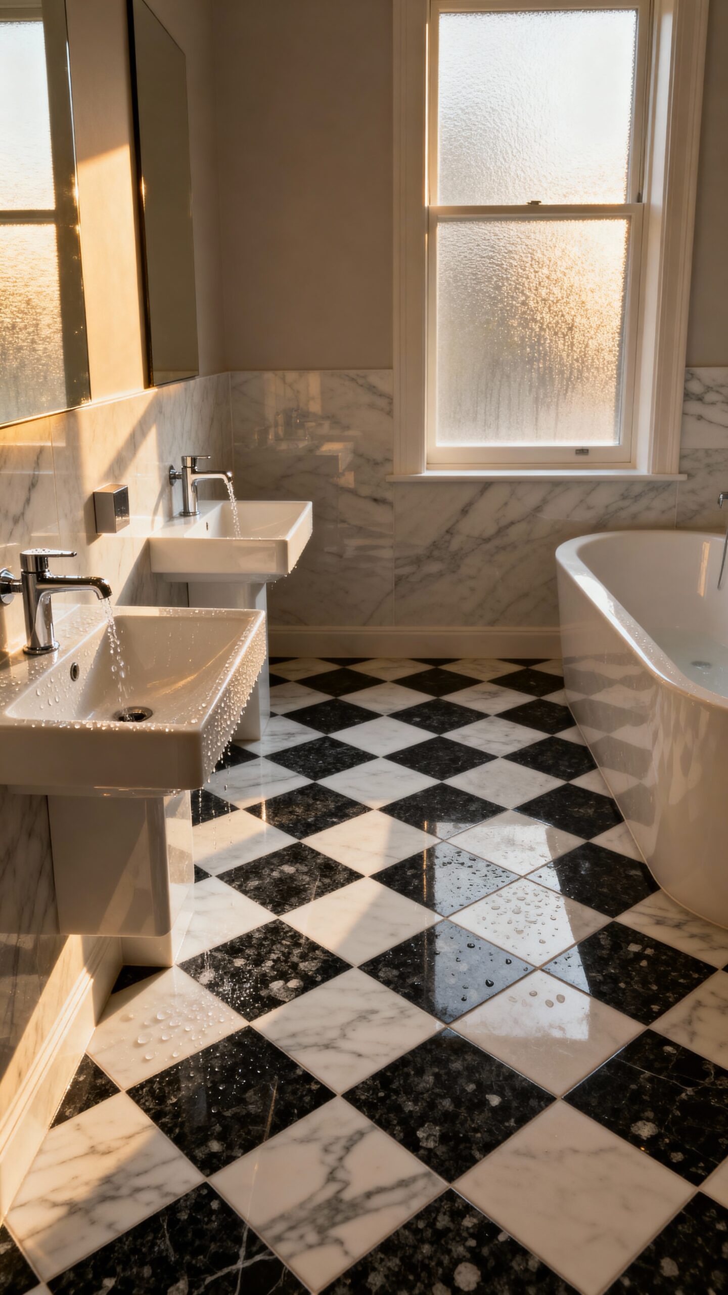 classic stone checkerboard bathroom tiles