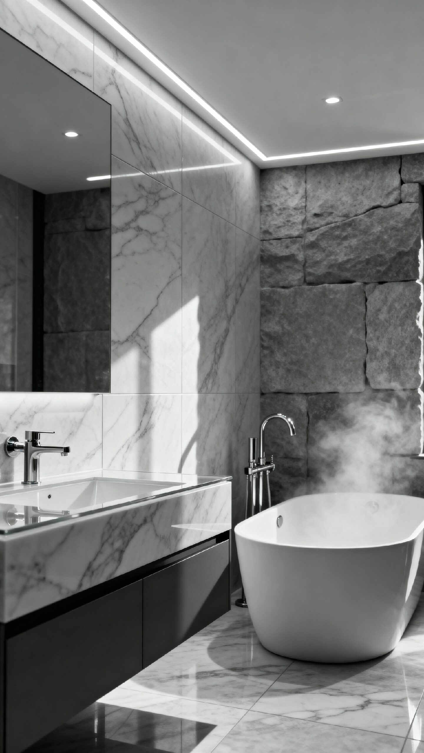 serene grayscale bathroom tiles