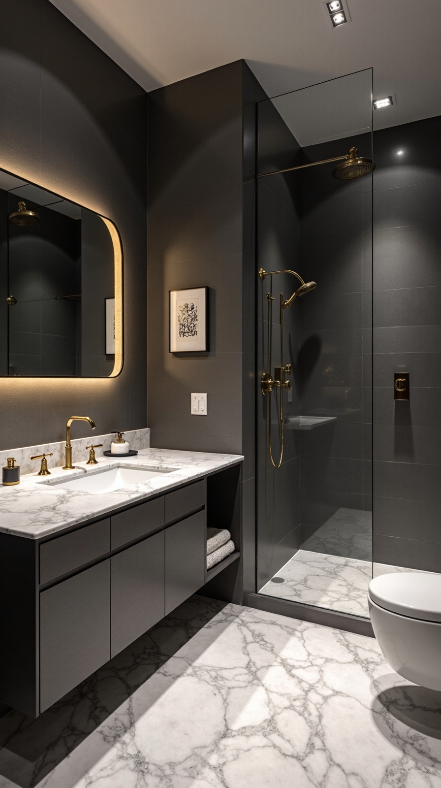 modern sophisticated charcoal gray bathroom