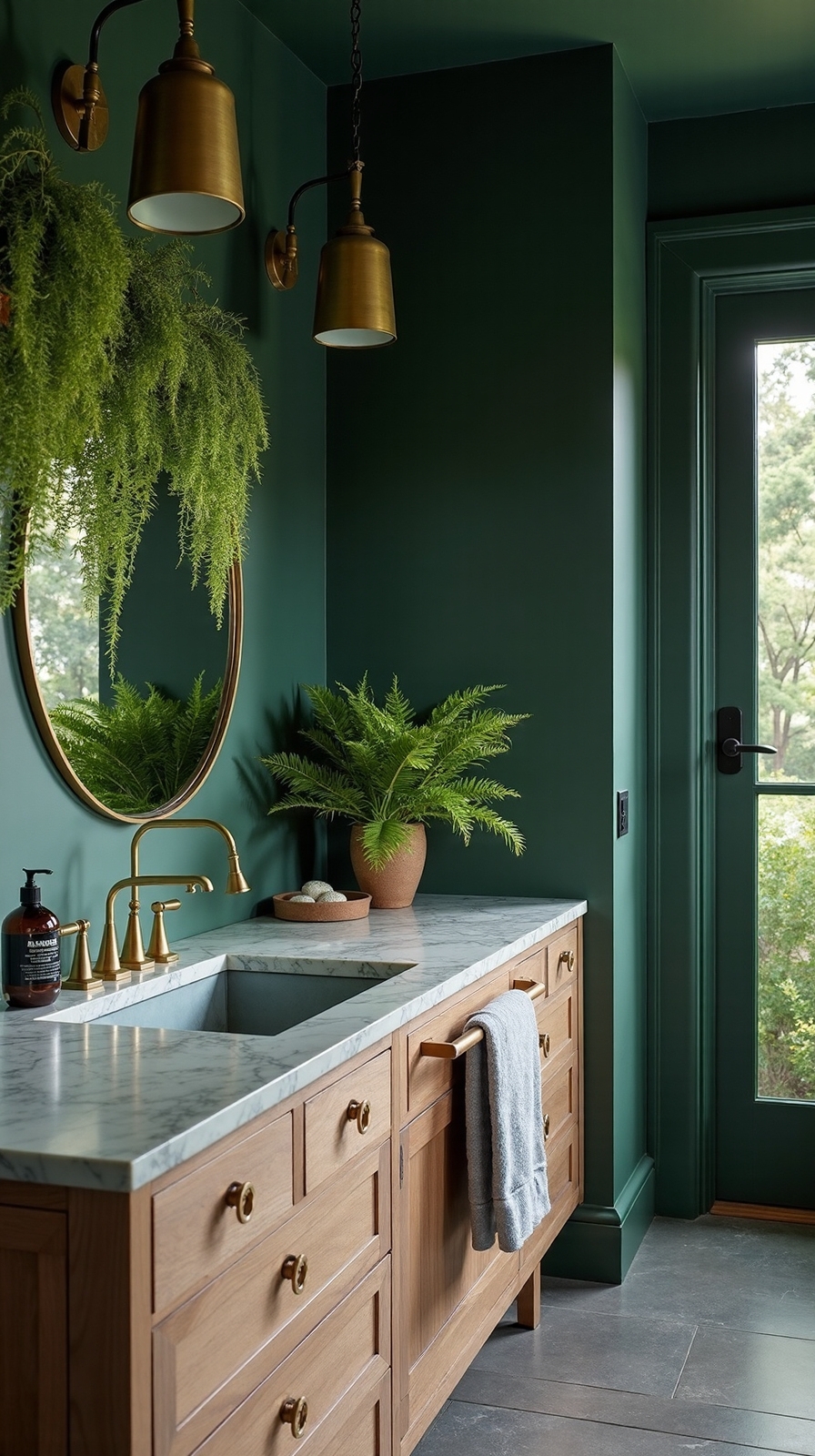 moody sophisticated nature inspired unconventional bathroom