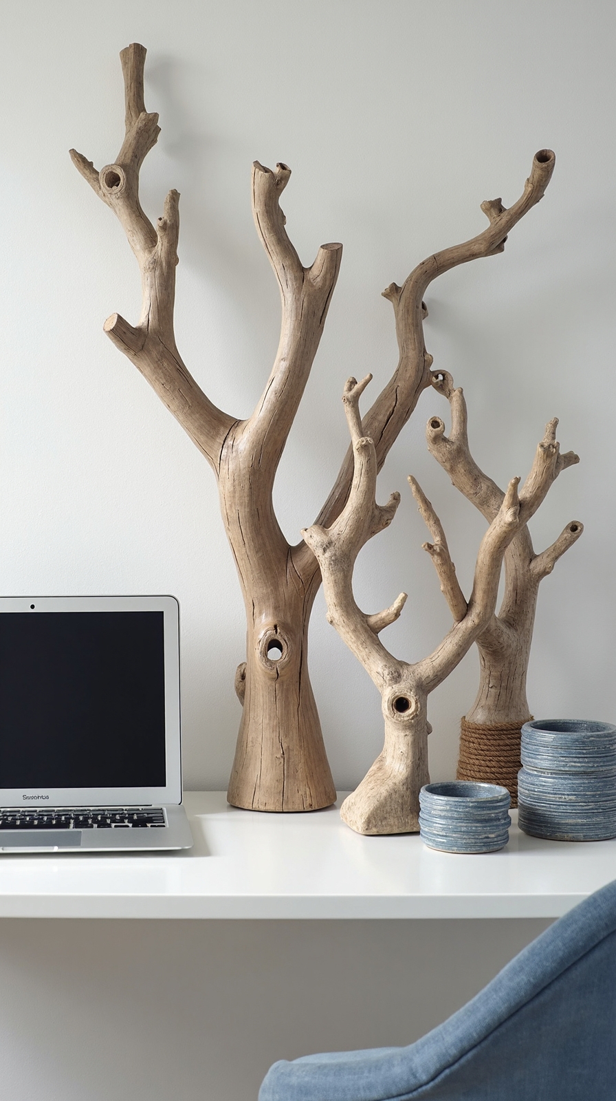 weathered coastal decor transforms workspace