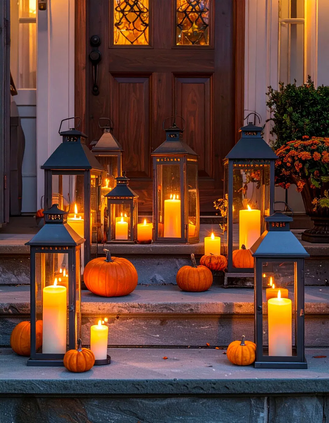 Lantern Groupings - Fall Front Door Decor