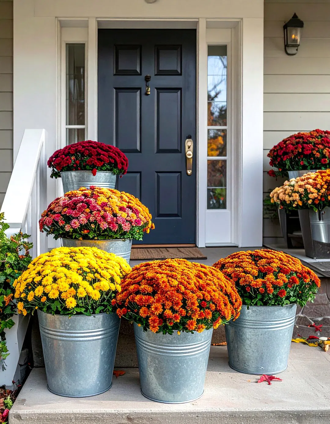 Bucket Planter Arrangements - Fall Front Door Decor