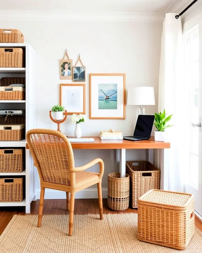 rattan and woven furniture in coastal office