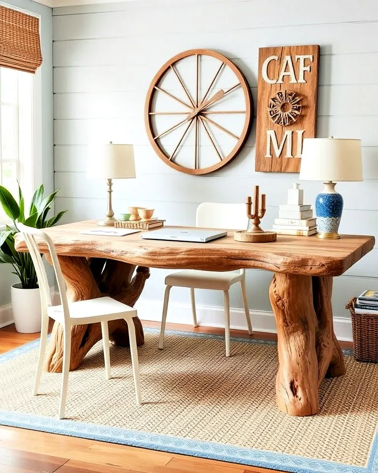 driftwood or reclaimed wood desk
