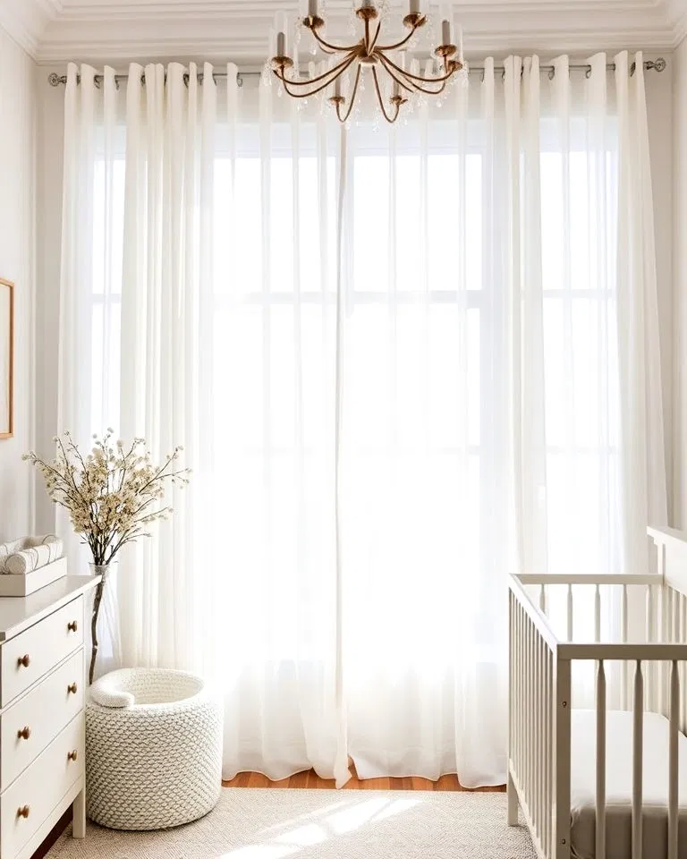 sheer white curtains in nursery