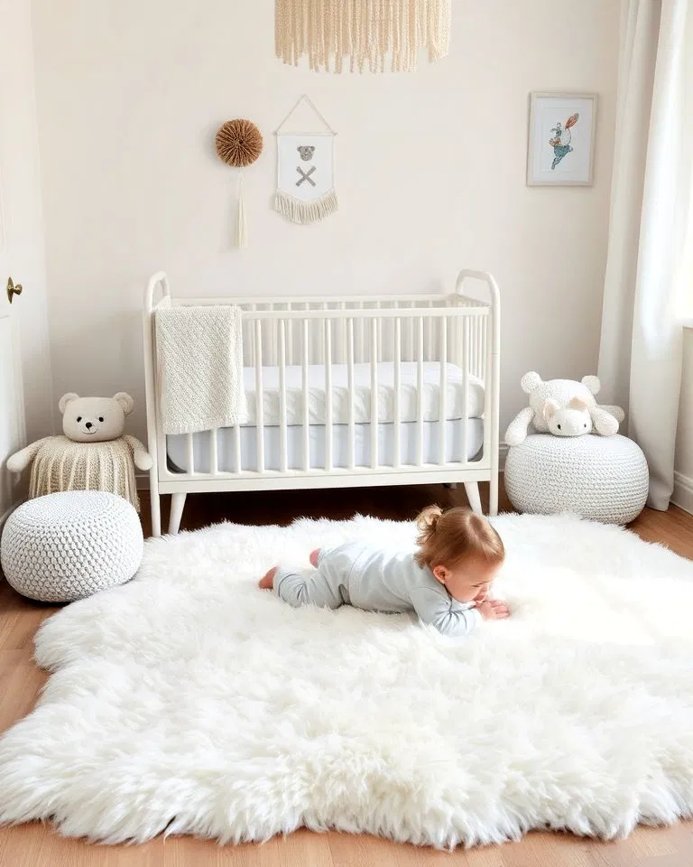plush white nursery rug