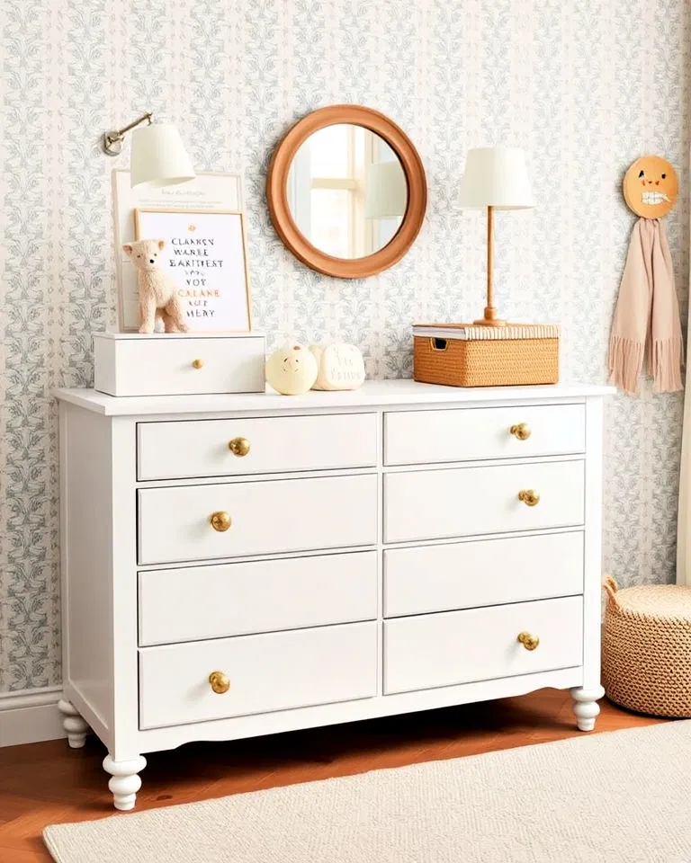 white dresser with custom knobs