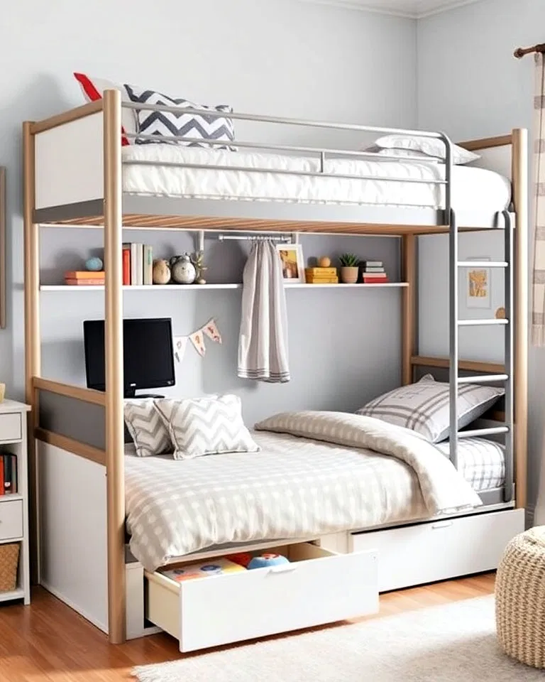 Bunk bed in a shared kids' room maximizing space