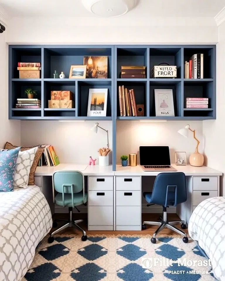 Dual desks in a shared kids' study area