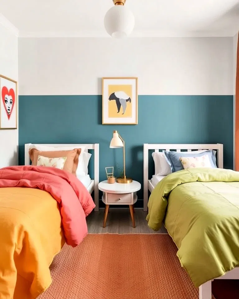 Color-coded zones in a shared kids' room