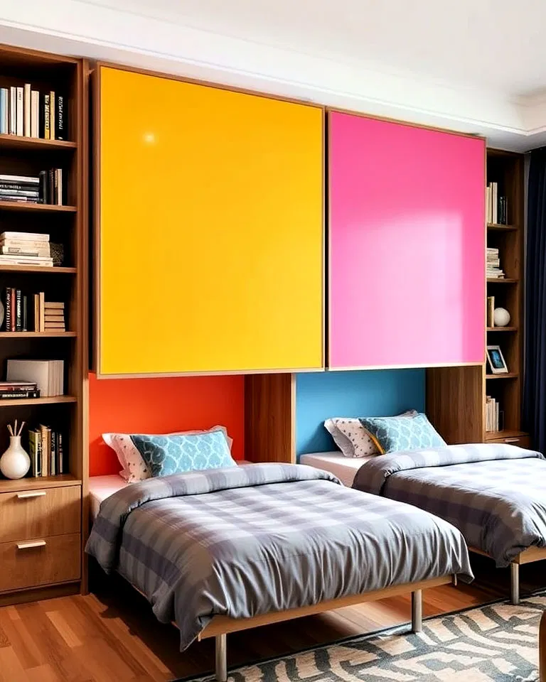Wall-mounted beds in a shared kids' room