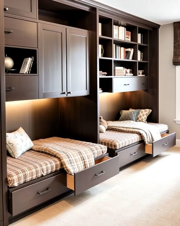 Built-in beds with storage compartments