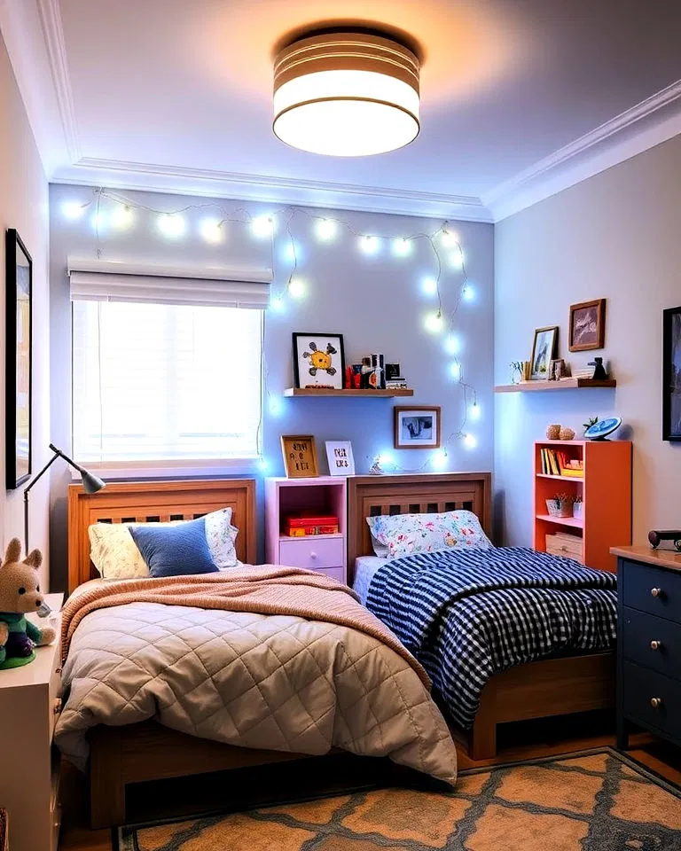 Layered lighting in a shared kids' room