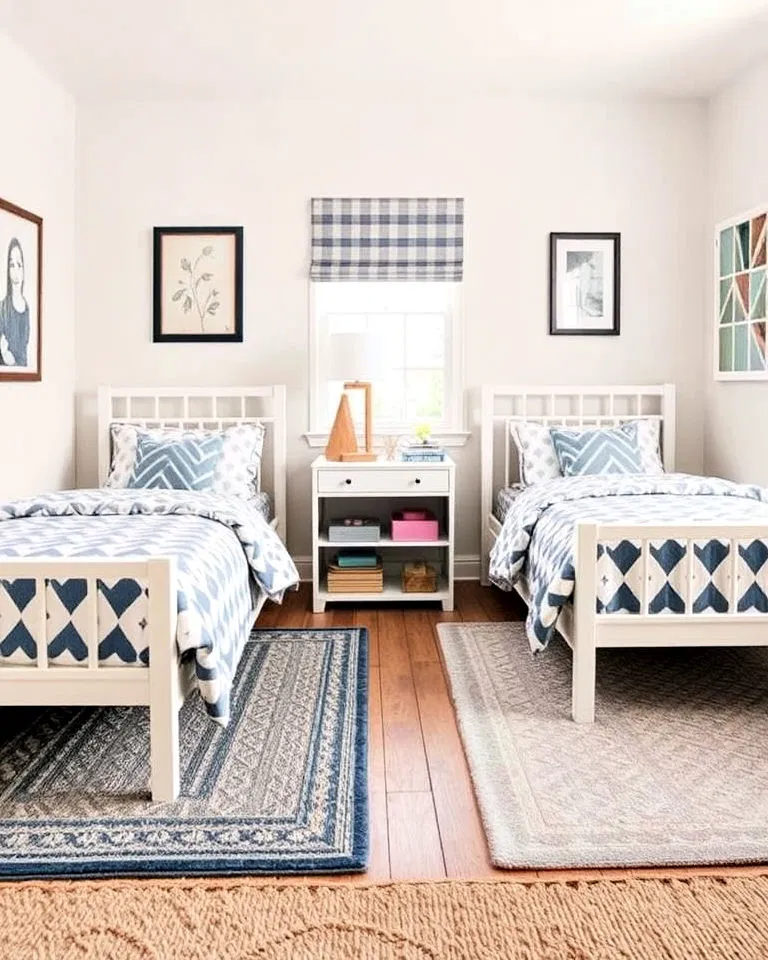 Matching rugs in shared kids' room