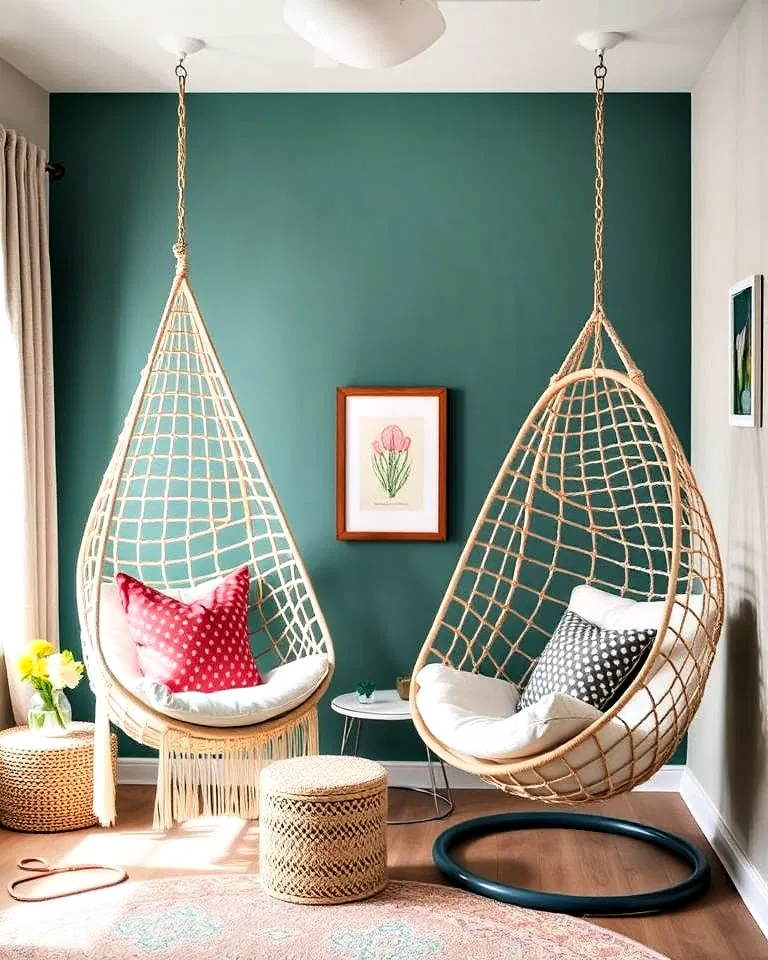 Hanging chairs in shared kids' room